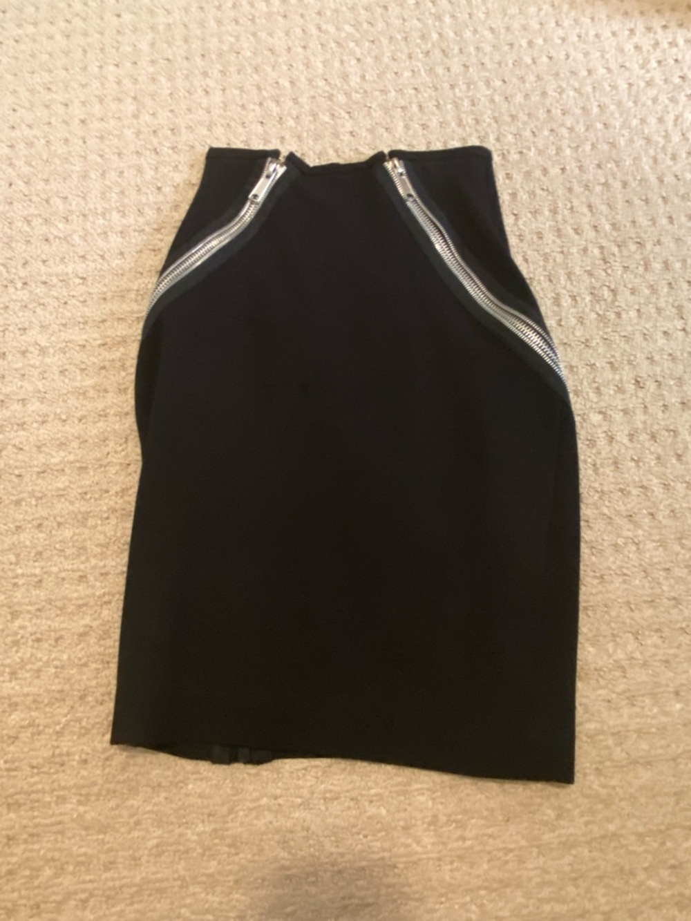 Classic Black Pencil Skirt with Silver Zip Accents